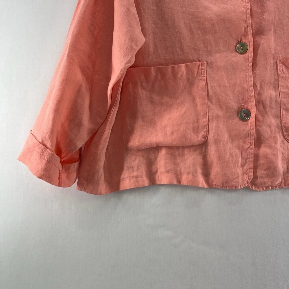 Bryn Walker Linen 3/4 Sleeves Topper Jacket Womens L Oversized Lagenlook Orange - Picture 5 of 11